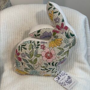 Shabby Chic NWT Beaded Floral Bunny Accent Pillow
